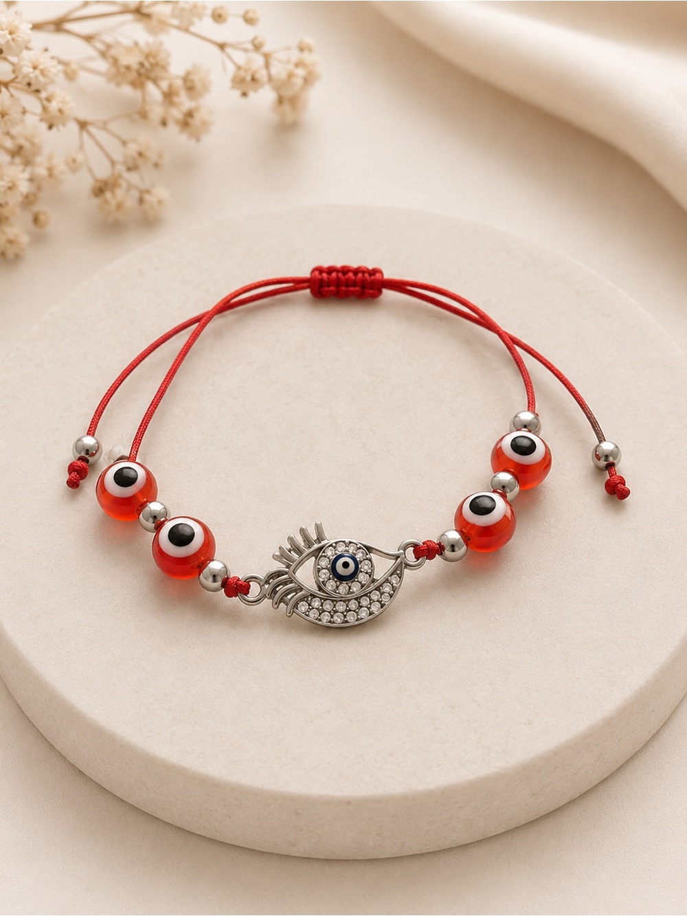 Red Evil Eye Beaded Adjustable Bracelet